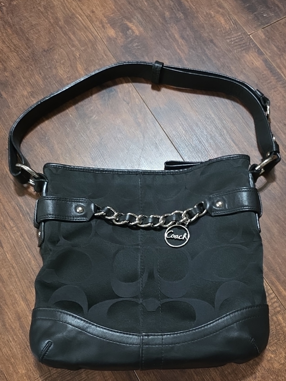 Authentic Coach Black Signature Optic Chain Duffle Crossbody F19730